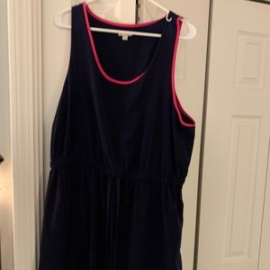 Blue Dress with Pink Edges and Tie Waist